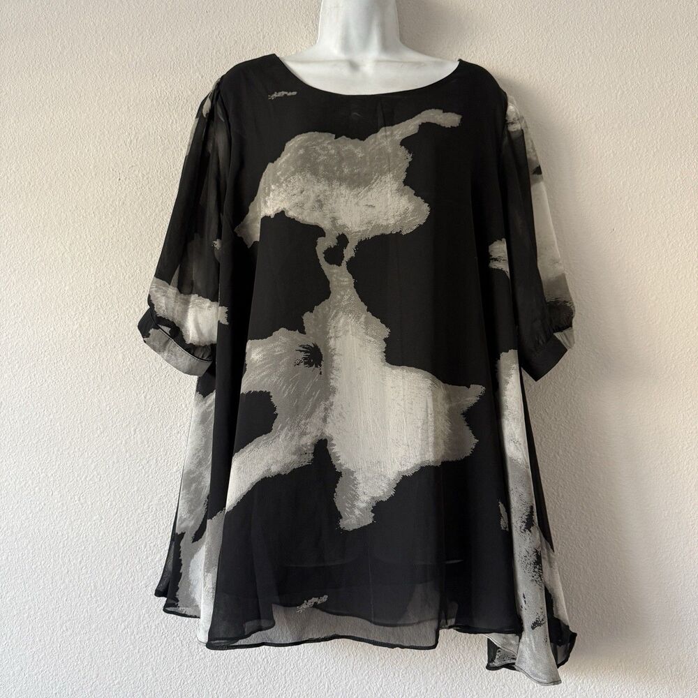 Helen’s Heart Chiffon Tunic Top L Bold Painterly Abstract Print Artsy Whimsigoth